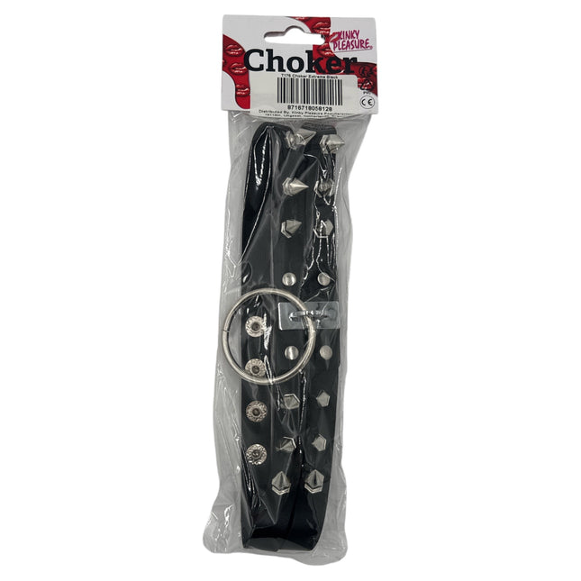 Dubbele Spike Choker Met Ring – Zwart of Rood – Verstelbaar