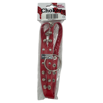 Dubbele Spike Choker Met Ring – Zwart of Rood – Verstelbaar