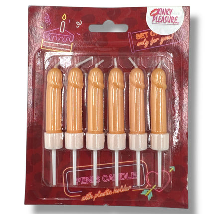 Peniskaarsjes – 6 Stuks in Displayverpakking – Bruin & Beige – Met Houdertjes