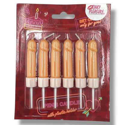 Peniskaarsjes – 6 Stuks in Displayverpakking – Bruin & Beige – Met Houdertjes