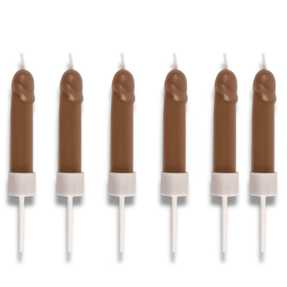Peniskaarsjes – 6 Stuks in Displayverpakking – Bruin & Beige – Met Houdertjes