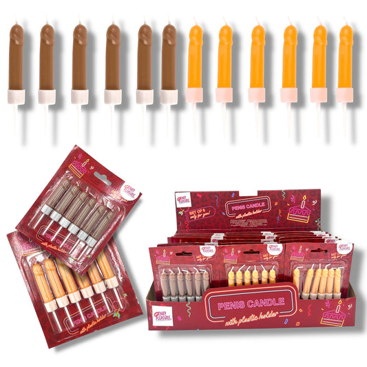 Peniskaarsjes – 6 Stuks in Displayverpakking – Bruin & Beige – Met Houdertjes
