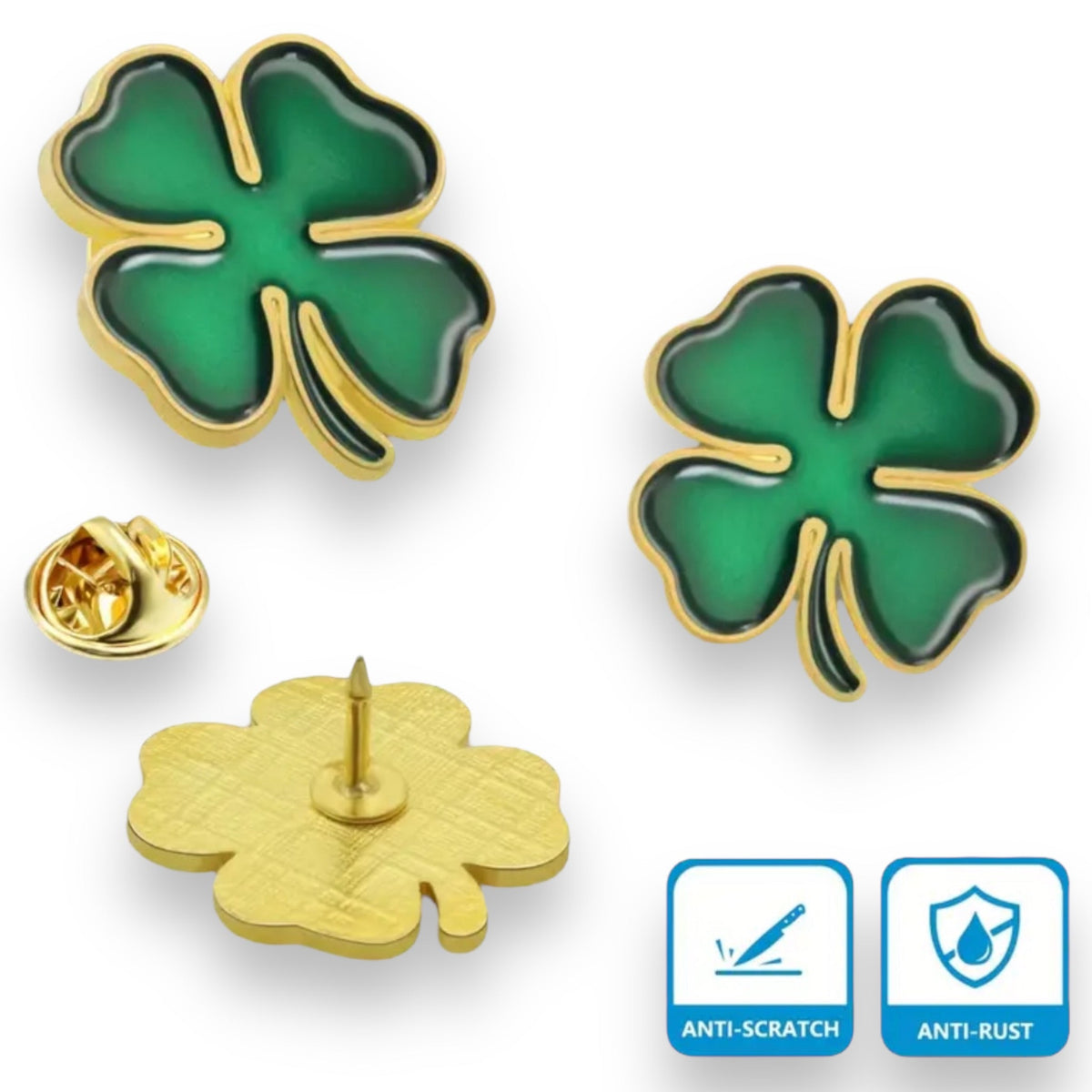 Klavertjevier Pin Groen Metaal - Emaille, 2,5 cm