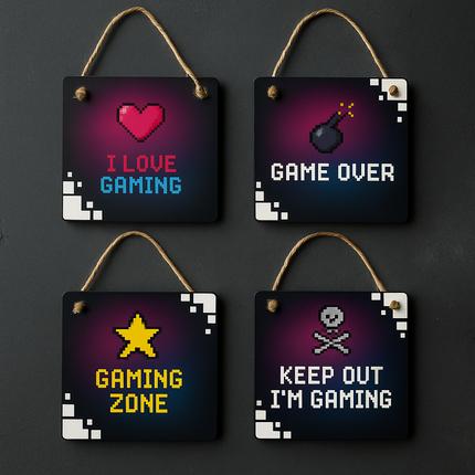 Gaming Deurbordjes – Set van 4 pixelstijl hangbordjes voor gamers