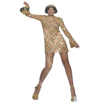 Hippy Jurk Kostuum Vrouwen – Retro Verkleedjurk met Hoofdband (Maat S, M, L)