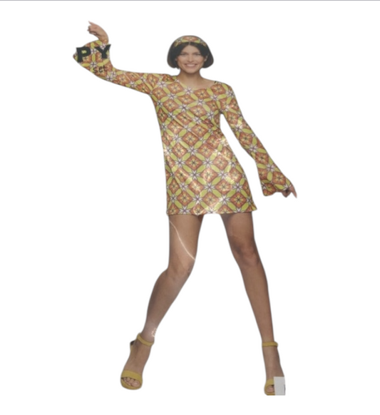 Hippy Jurk Kostuum Vrouwen – Retro Verkleedjurk met Hoofdband (Maat S, M, L)