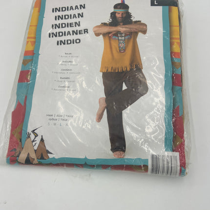 Traditioneel Indiaan Verkleedkostuum – Brons Shirt met Totem Print & Donkerbruine Broek (Maat M)