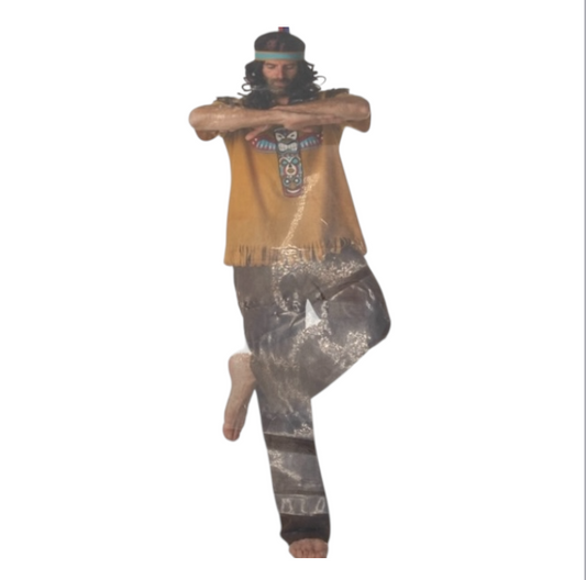 Traditioneel Indiaan Verkleedkostuum – Brons Shirt met Totem Print & Donkerbruine Broek (Maat M)