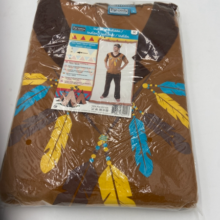 Indianen Kostuum voor Mannen – Bruine Verkleed Outfit met Veertjes print (Maat M)