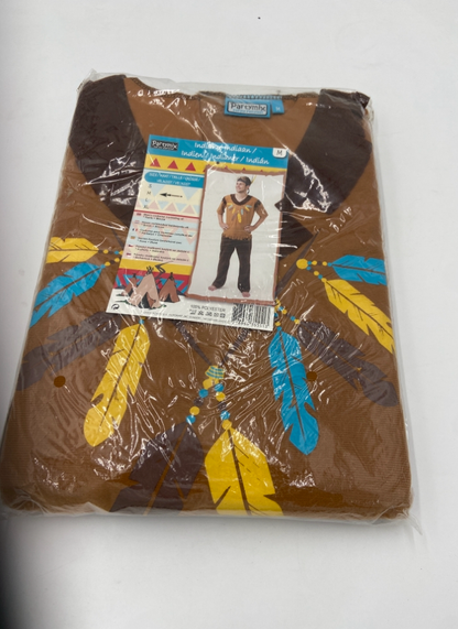 Indianen Kostuum voor Mannen – Bruine Verkleed Outfit met Veertjes print (Maat M)