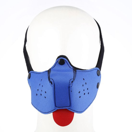 Blauw Puppy Play masker – Fetish pup masker met tong & boekverpakking (18+)