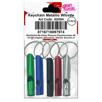 Sleutelhangers met Fluitje – 5 stuks in Metaalkleuren