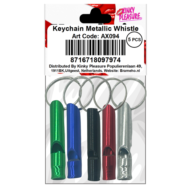 Sleutelhangers met Fluitje – 5 stuks in Metaalkleuren