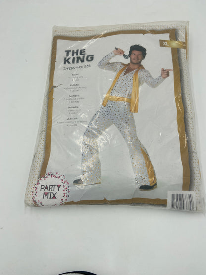 The King Verkleedkostuum – Witte Jumpsuit met Sjaal en Sterrenprint (Maat M, L, XL)