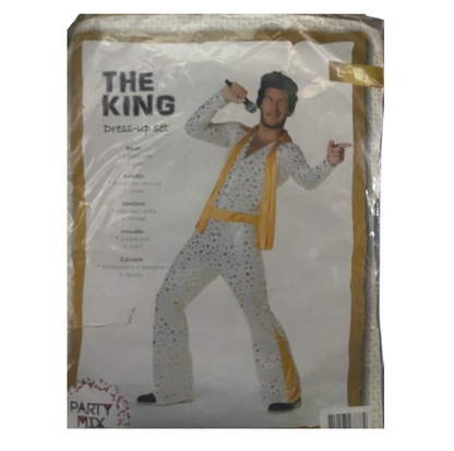 The King Verkleedkostuum – Witte Jumpsuit met Sjaal en Sterrenprint (Maat M, L, XL)