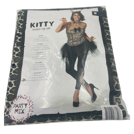 Kitty Verkleedset Panterprint – Dames Kostuum – Maat S / M / L – Jurk met Staart en Oortjes