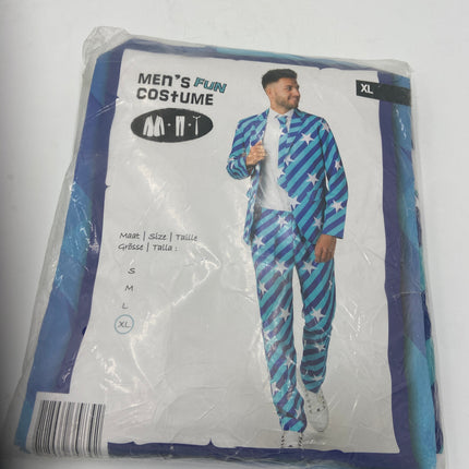 Blauw Heren Kostuum met Sterren – Verkleedpak met Jas, Broek & Stropdas – Maat XL