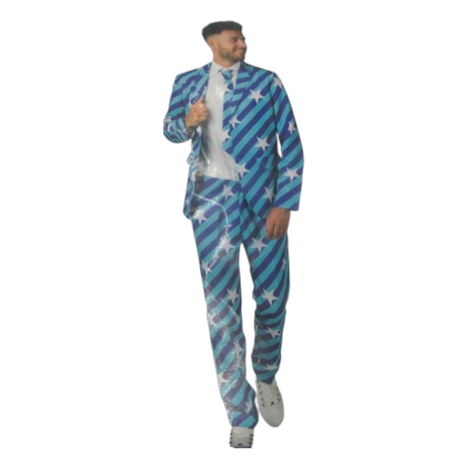 Blauw Heren Kostuum met Sterren – Verkleedpak met Jas, Broek & Stropdas – Maat XL