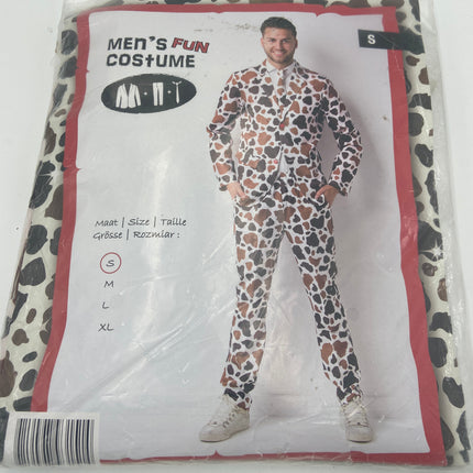 Heren Koeienprint Pak – Fun Kostuum met Jas, Broek en Stropdas – Maat S / M/ L