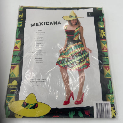Mexicana Verkleedkostuum Dames – Inclusief Jurk & Sombrero – Maat S & L