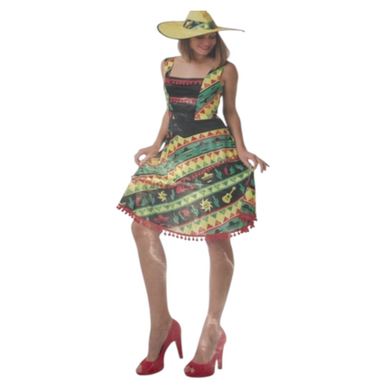 Mexicana Verkleedkostuum Dames – Inclusief Jurk & Sombrero – Maat S & L