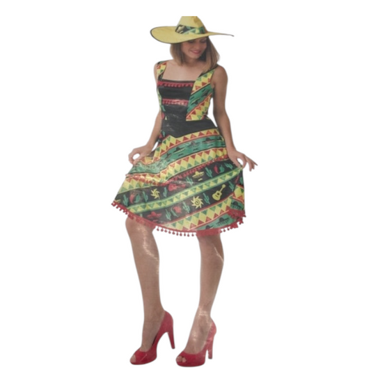 Mexicana Verkleedkostuum Dames – Inclusief Jurk & Sombrero – Maat S & L