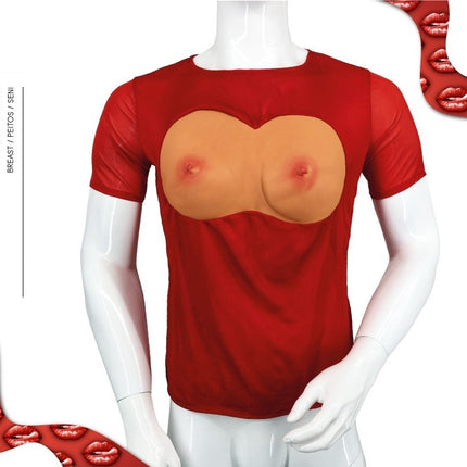 Ontdek het opvallende Rood T-Shirt met 3D Borsten van Schuim - Een blikvanger voor elk evenement!