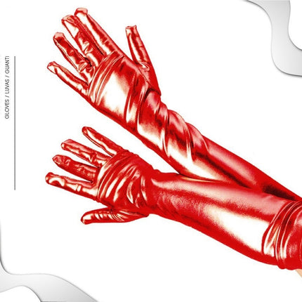 Lange Handschoenen in Rood Wettlook - Verleidelijke Accessoire