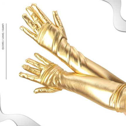 Lange Handschoenen in Gouden Wettlook - Verleidelijke Accessoire