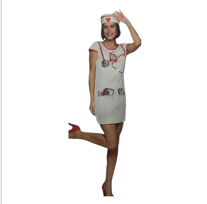 Sexy Verpleegster Jurk – Verkleedkostuum Maat S M L – Wit met Rode Accenten