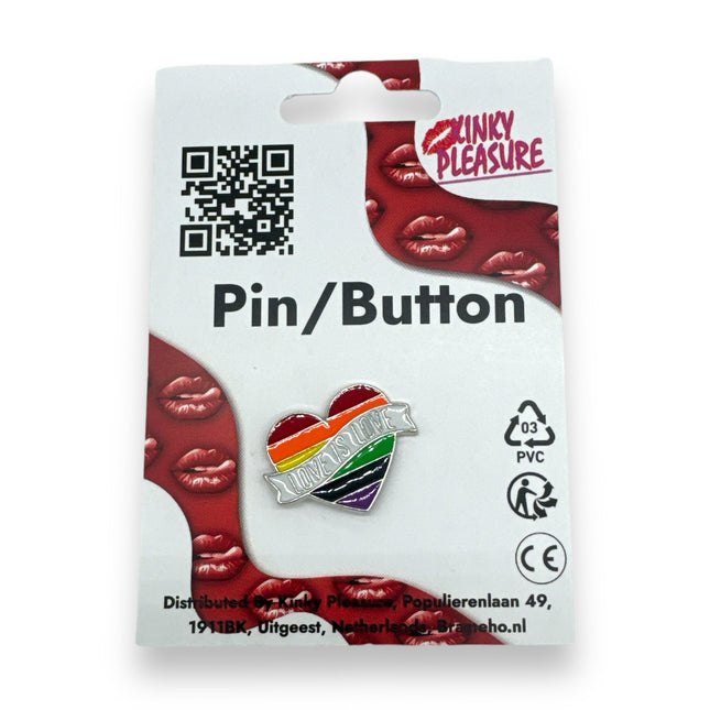 Love is Love Regenboog Pin – Hartvormige LGBTQ+ Speld met Banner