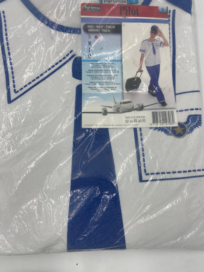 Piloten Verkleedkostuum Heren – Inclusief Shirt, Broek & Pet – Blauw/Wit