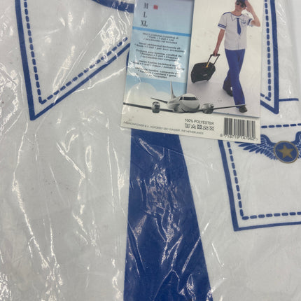 Piloten Verkleedkostuum Heren – Inclusief Shirt, Broek & Pet – Blauw/Wit