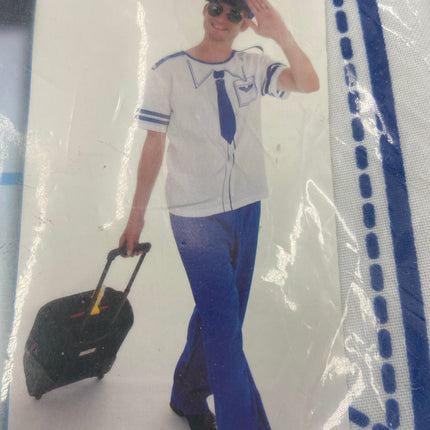 Piloten Verkleedkostuum Heren – Inclusief Shirt, Broek & Pet – Blauw/Wit