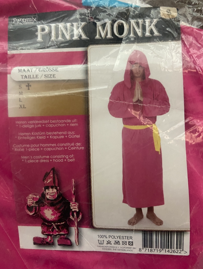 Roze Monnik Verkleedkostuum – Inclusief Capuchon & Riem – Maat S