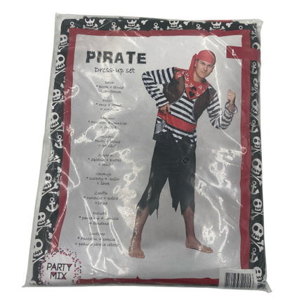 Piraat Verkleedkostuum Heren – Gestreept Shirt met Broek, Gilet en Bandana