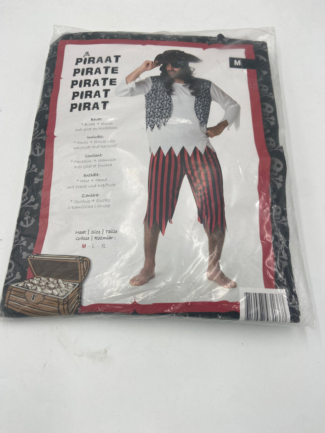 Piraten Kostuum met Gilet, Blouse en Gestreepte Broek – Maat M / L / XL