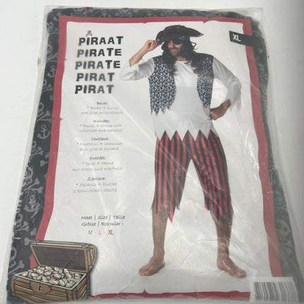 Piraten Kostuum met Gilet, Blouse en Gestreepte Broek – Maat M / L / XL
