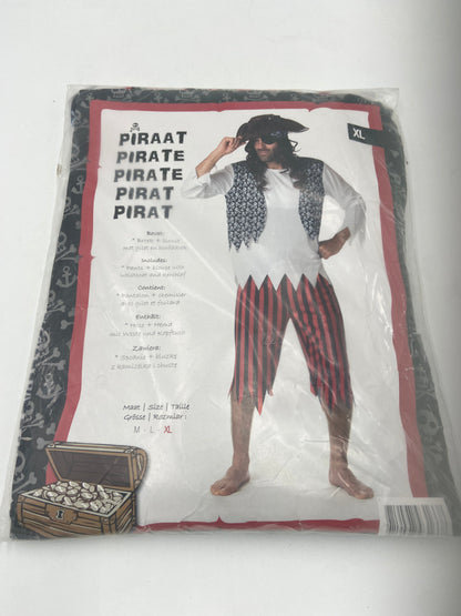 Piraten Kostuum met Gilet, Blouse en Gestreepte Broek – Maat M / L / XL