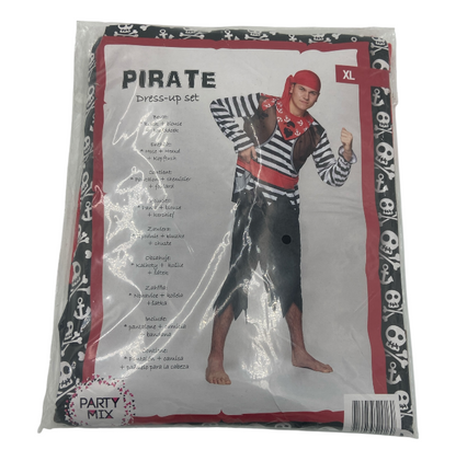 Piraat Verkleedkostuum Heren – Gestreept Shirt met Broek, Gilet en Bandana
