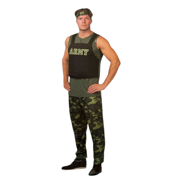 Soldaat Kostuum Heren met Top, Camouflagebroek en Hoofdband
