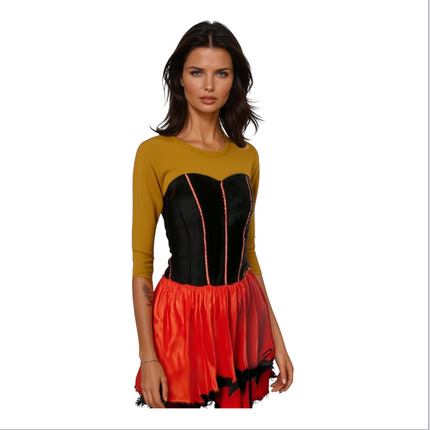 Sexy Spaanse Jurk – Flamenco Verkleedkostuum Maat S M L – Rood/Zwart