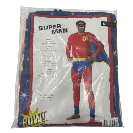 Superhelden Kostuum Heren – Super Man Pak met Cape en Masker – Maat S / M / L