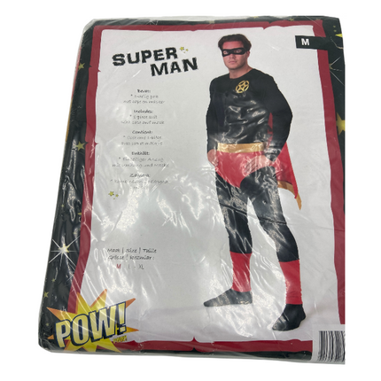 Superheld Kostuum voor Mannen – Zwart met Rode Cape & Gouden Riem (Maat M)