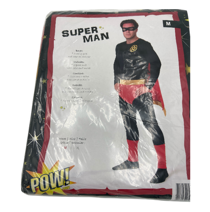 Superheld Kostuum voor Mannen – Zwart met Rode Cape & Gouden Riem (Maat M)