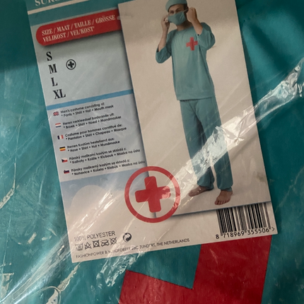 Chirurgen Kostuum Verkleed Set – Incl. Broek, Shirt, Muts en Mondmasker – Maat S/M/L/XL