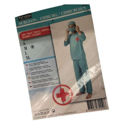 Chirurgen Kostuum Verkleed Set – Incl. Broek, Shirt, Muts en Mondmasker – Maat S/M/L/XL