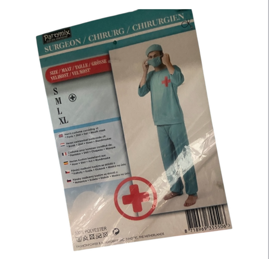 Chirurgen Kostuum Verkleed Set – Incl. Broek, Shirt, Muts en Mondmasker – Maat S/M/L/XL