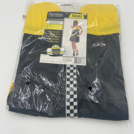 Sexy Taxi Verkleedjurk Dames – Zwart Geel Kostuum met Pet – Maat S / M / L