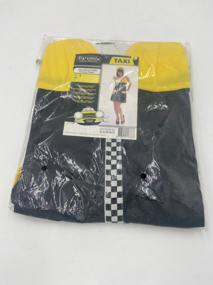 Sexy Taxi Verkleedjurk Dames – Zwart Geel Kostuum met Pet – Maat S / M / L